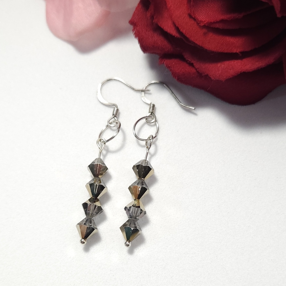 Handmade Silver & Gold AB Crystal Dangle Earrings Handmade by me!